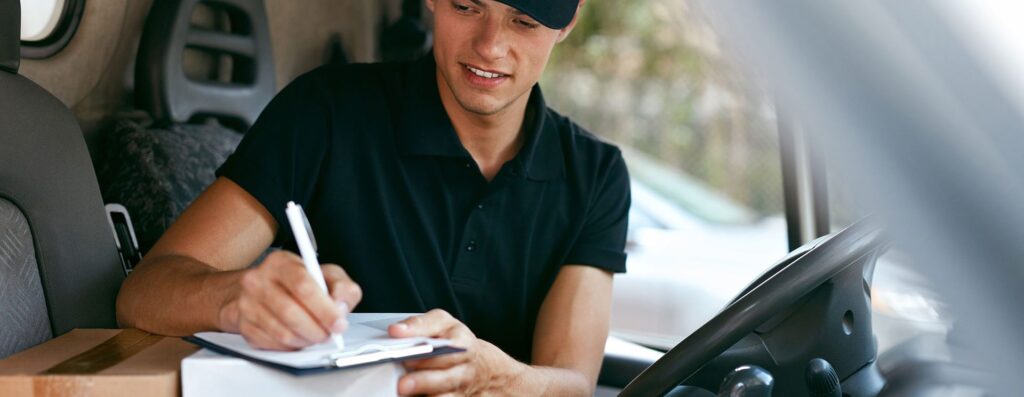 WHG Swindon Delivery driver signing for parcel